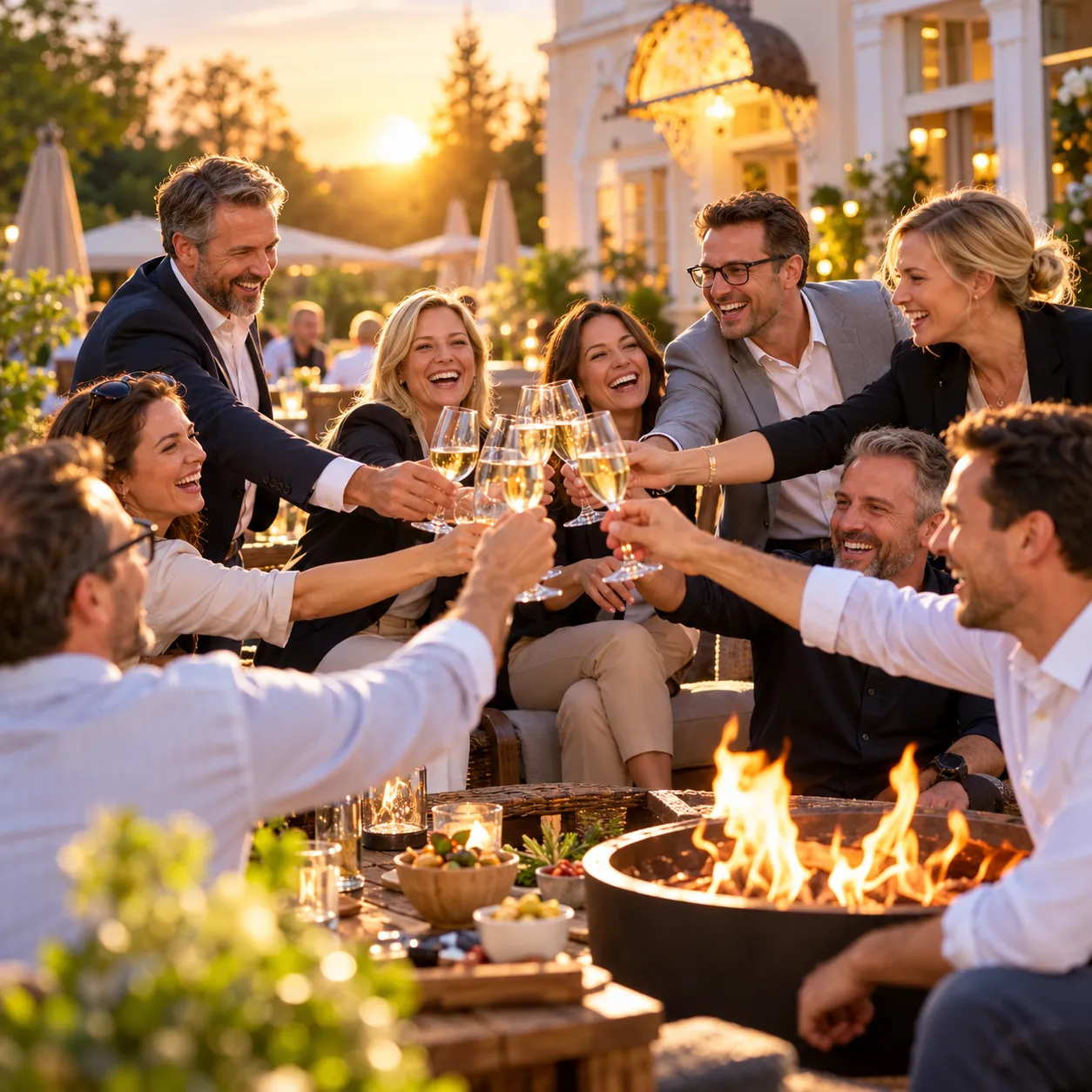 Goldene Toast-Runde am Feuerkorb