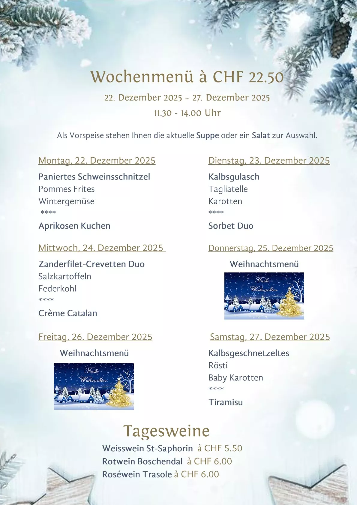 Wochenmenü 22.12.2025 - 27.12.2025