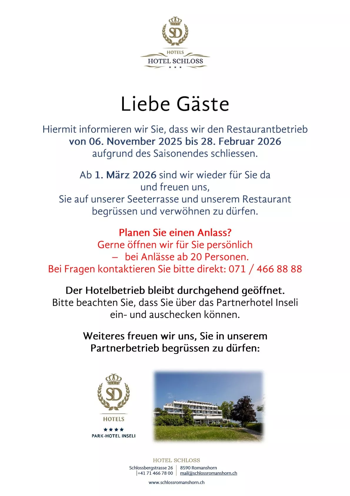Liebe Gäste_Saisonende Schloss 2025