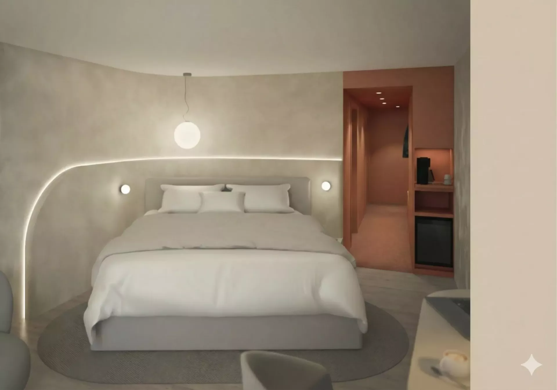 Rundes Zimmer Terracotta