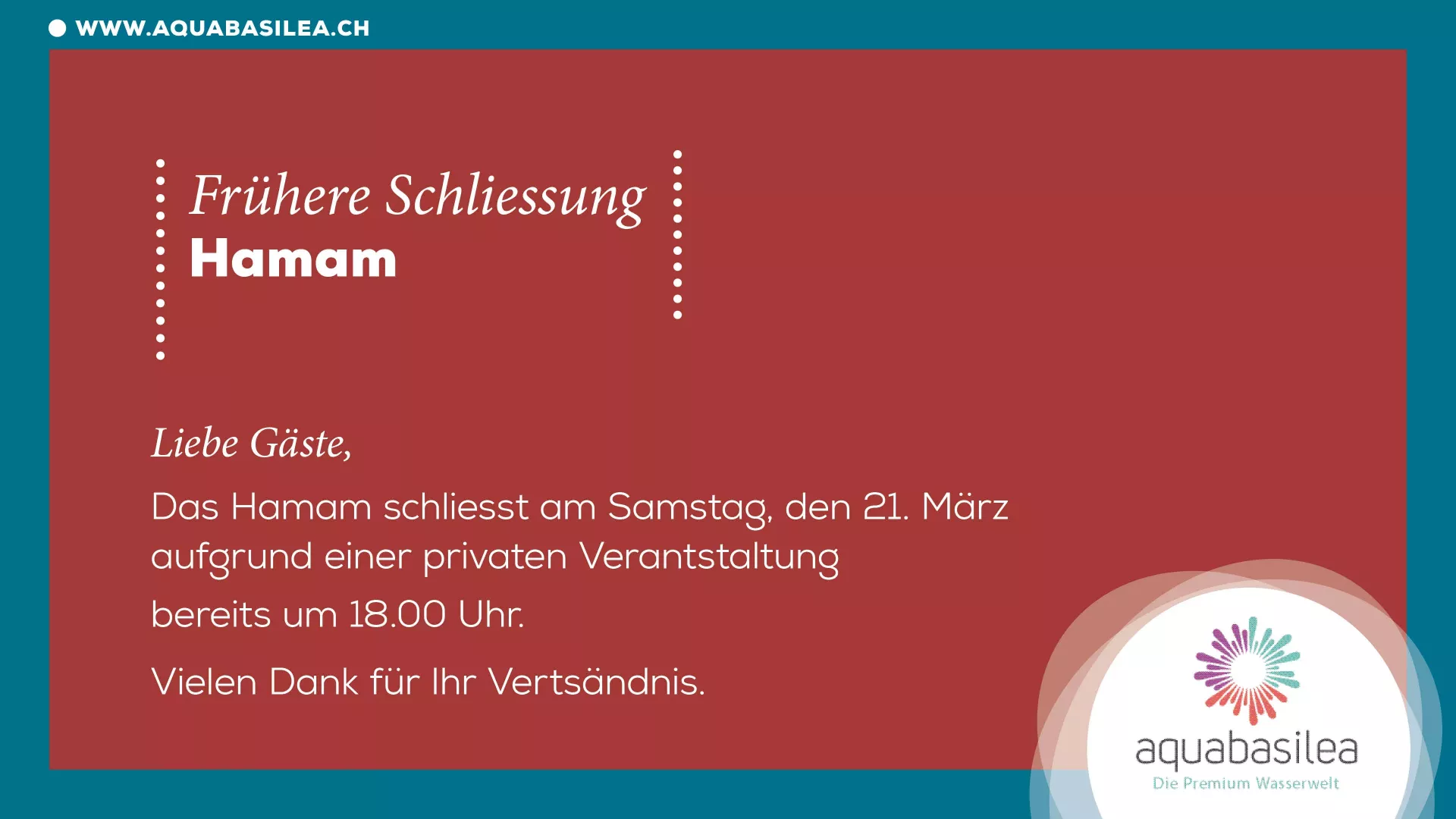 Schliessung 18 Uhr Hamam Pop Up