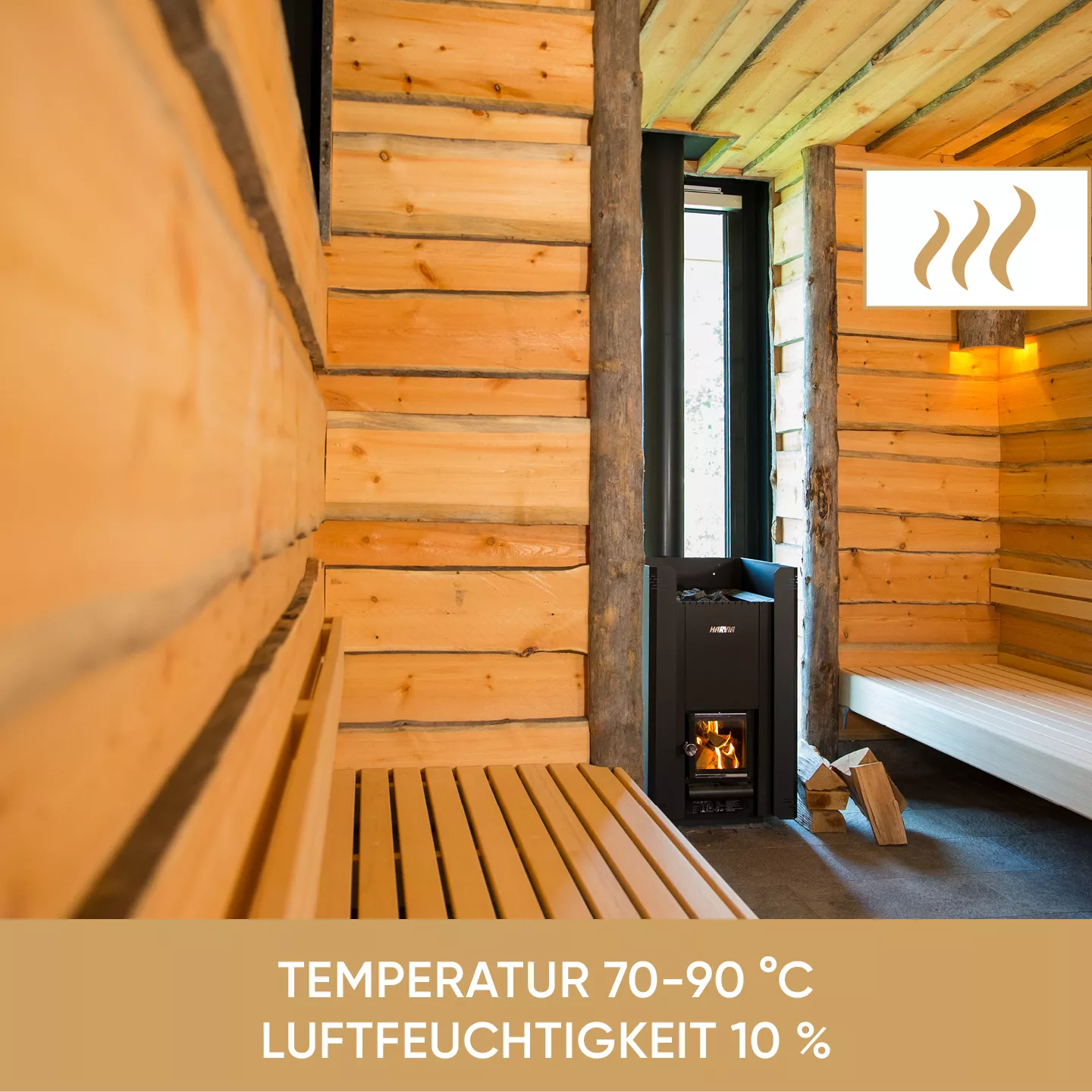 Finnische Sauna Temperatur 70-90 °C / Luftfeuchtigkeit 10%